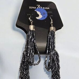 Zona Rosa Women's Midnight Blue Metallic Beaded Earrings And Necklace Set